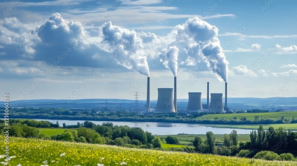 spring landscape with power station spring landscape with power station
