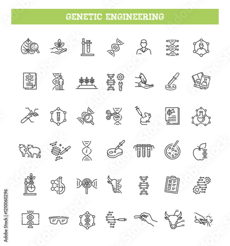 Genetic engineering icons set. Vector outline symbols