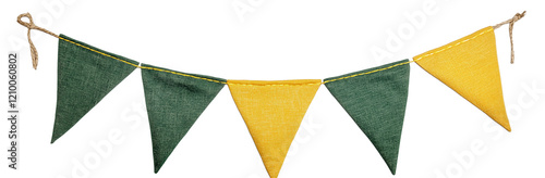 Green and yellow bunting banner, Isolated on Transparent Background
