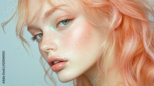 Elegant pastel peach and mint portrait showcasing a soft, serene beauty ideal for modern artistic expression photo