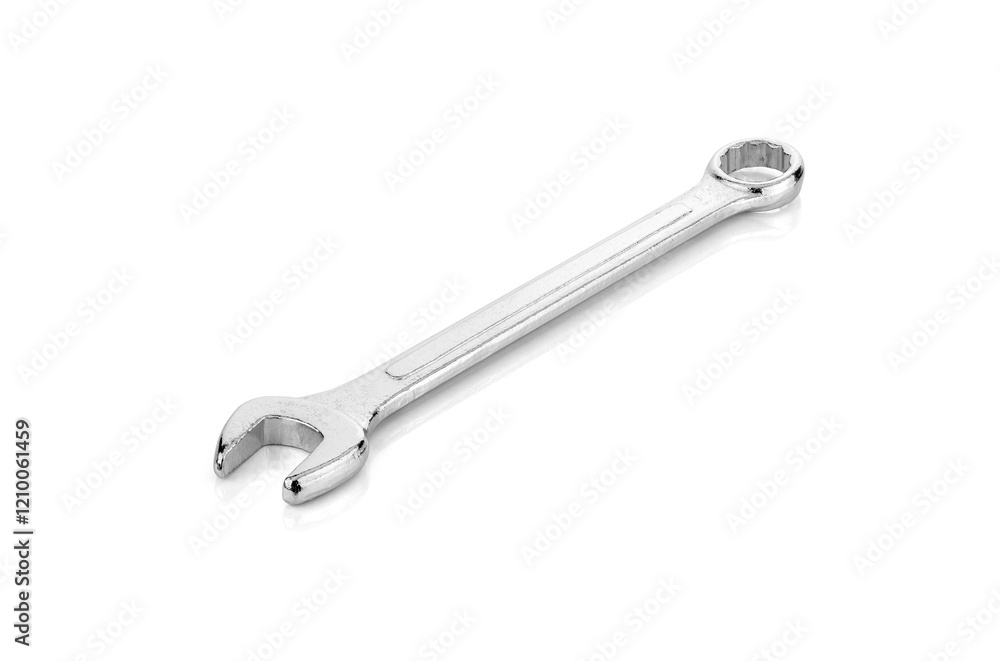 Silver metal wrench or spanner isolated on white background with clipping path. Silver metal wrench or spanner isolated on white background with clipping path.