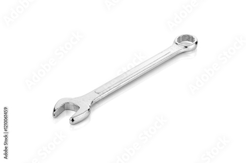 Silver metal wrench or spanner isolated on white background with clipping path.
