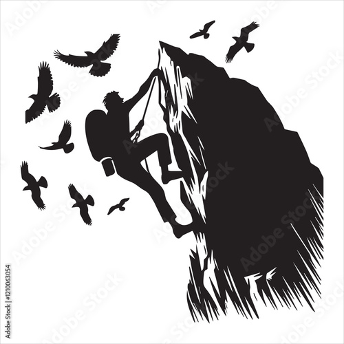 Rock Climbing Silhouette Vector illustration, Mountain Climbing Clipart Design