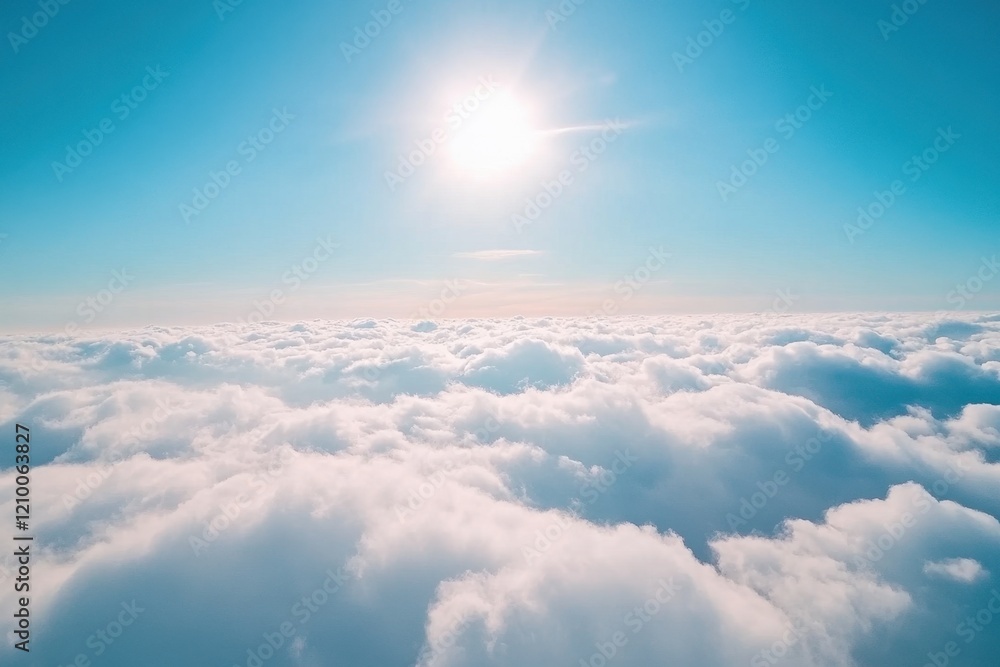 High-angle view of soft clouds in a bright blue sky, serene and airy High-angle view of soft clouds in a bright blue sky, serene and airy