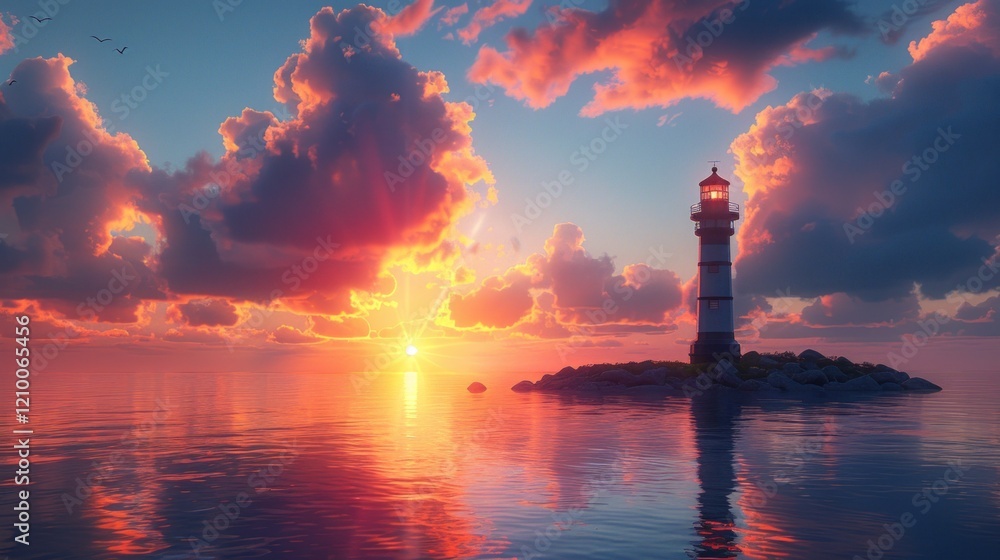Lighthouse on the Sea at Sunset Lighthouse on the Sea at Sunset