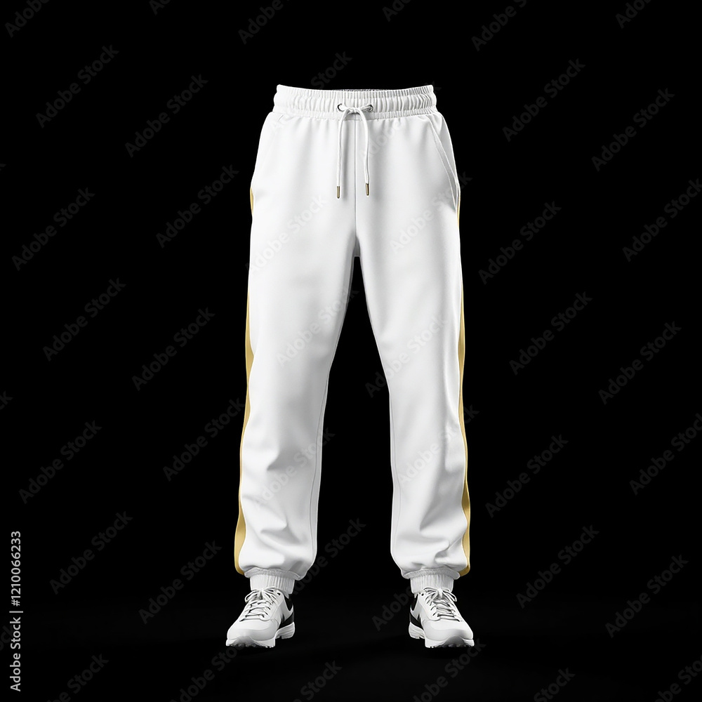 White joggers with gold stripes White joggers with gold stripes