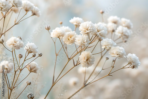 Wallpaper Mural Dry Gypsophila flowers, delicate white blooms captured in a soft macro view Torontodigital.ca