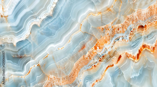 A close-up of blue and orange agate stone with intricate patterns and textures.