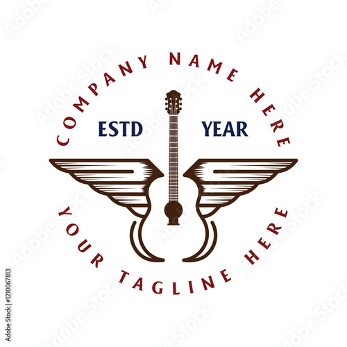 Vintage Retro Guitar Wing Wings for Music Band Concert Festival Logo Design