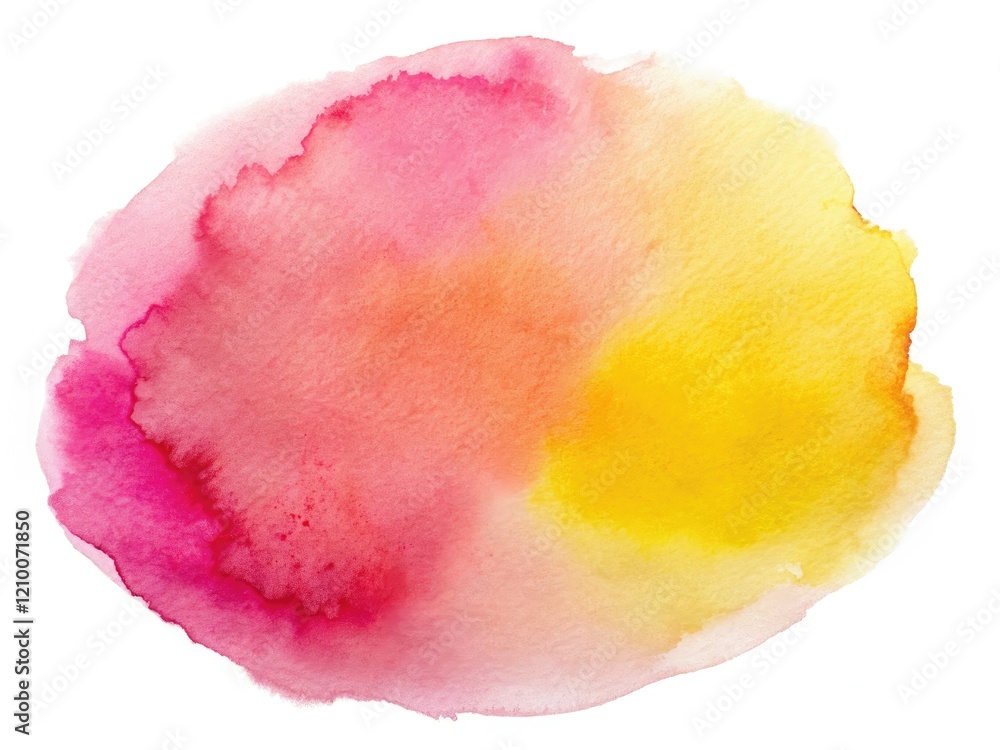 High-resolution abstract watercolor: pink, yellow spots on white, artistic texture. High-resolution abstract watercolor: pink, yellow spots on white, artistic texture.