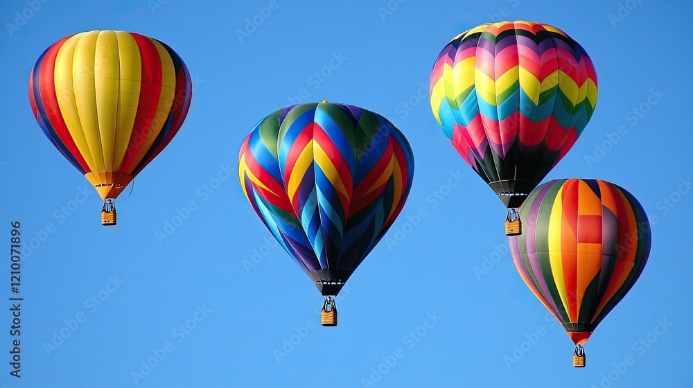 Balloons in vibrant colors floating freely against a clear blue sky. Balloons in vibrant colors floating freely against a clear blue sky.