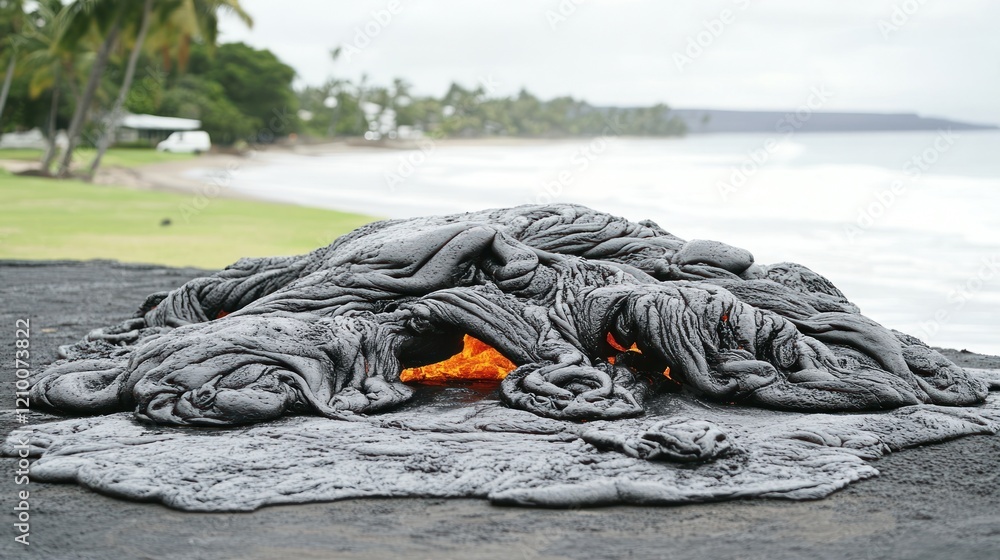 Coastal Lava Flow Cooling, Ocean Background, Volcanic Rock, Pacific Coastal Lava Flow Cooling, Ocean Background, Volcanic Rock, Pacific