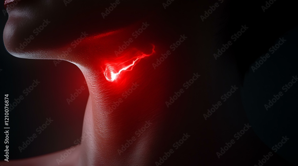 Obraz premium Medical concept art of a glowing red trigger point in the neck muscle illustrating chronic pain