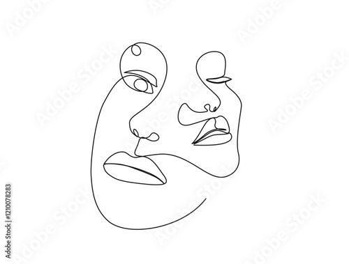 Continuous one line drawing of abstract lady face. Beautiful woman for beauty care concept illustration. Editable stroke.