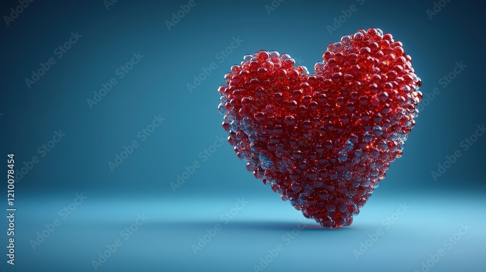 Vibrant Red Heart Shaped Sculpture Made of Glossy Orbs Against a Soft Blue Background for Romantic and Artistic Themes Vibrant Red Heart Shaped Sculpture Made of Glossy Orbs Against a Soft Blue Background for Romantic and Artistic Themes