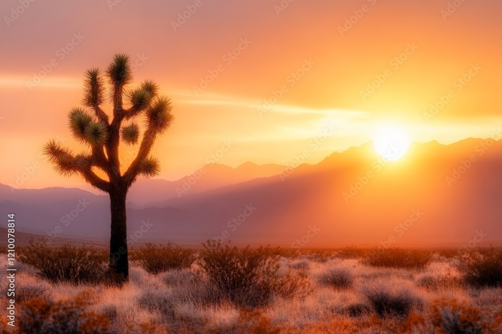 A minimalist yucca tree silhouette against a bright yellow sun, creating a stark and modern composition
