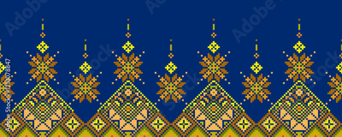 Pixel art ethnic, Pattern fabric pixel, design for background, clothing, decorative, drapery, cloth embroidery, geometric pixel art, handcraft, wallpaper, carpet, bag, card, cushions, Print, ethnic