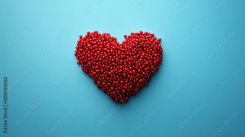 Heart Shape Made of Red Balls on Blue Background - Creative and Colorful Concept for Love and Affection Themes Heart Shape Made of Red Balls on Blue Background - Creative and Colorful Concept for Love and Affection Themes