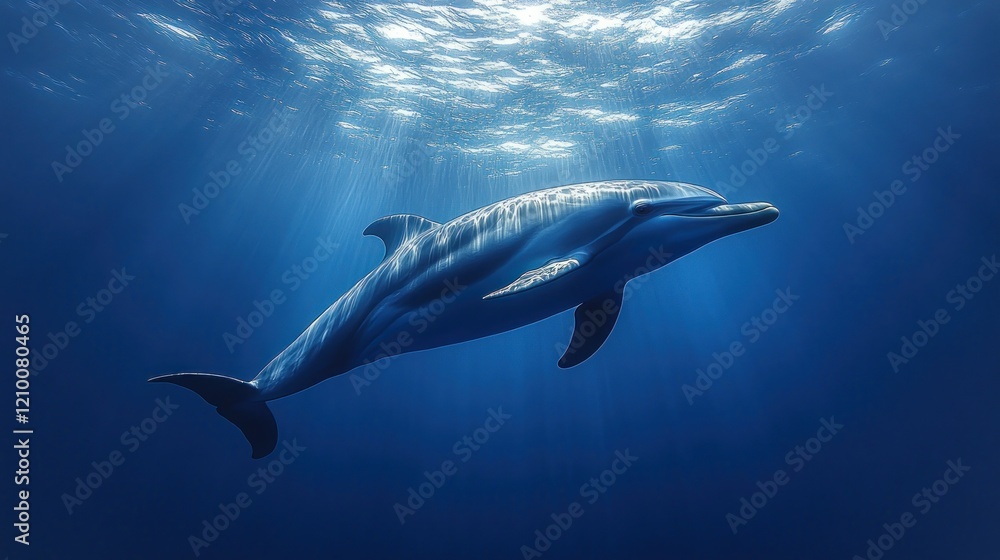 Dolphin swimming ocean sunlight underwater marine wildlife Dolphin swimming ocean sunlight underwater marine wildlife