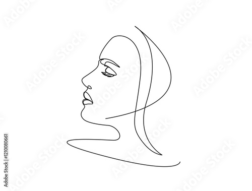 Continuous one line drawing of abstract woman face. Beautiful lady face for beauty care concept illustration. Editable stroke.