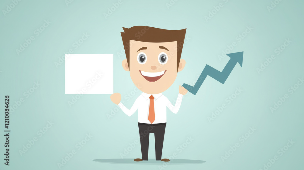 confident entrepreneur presenting growth plan with smile and upward trend
