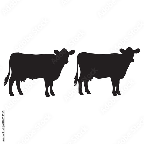Set of Texas longhorn cow silhouettes in various poses. isolated vector on white background.