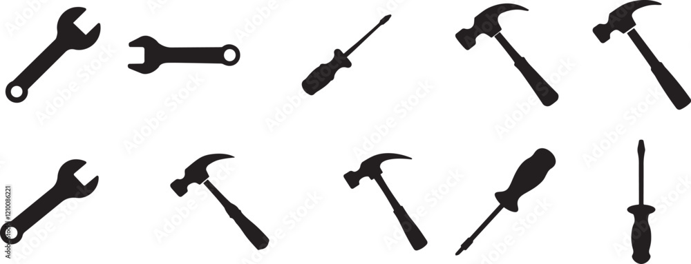construction tool hammer and screwdriver icon set vector art construction tool hammer and screwdriver icon set vector art