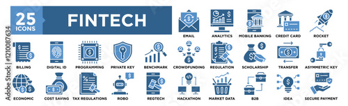 Fintech icon collection set. Containing design technology, finance, business, digital, financial	
