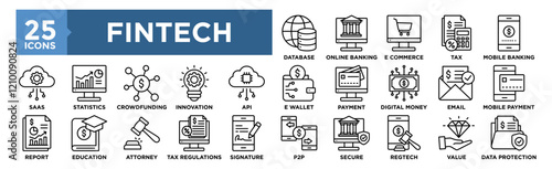 Fintech icon collection set. Containing design technology, finance, business, digital, financial	