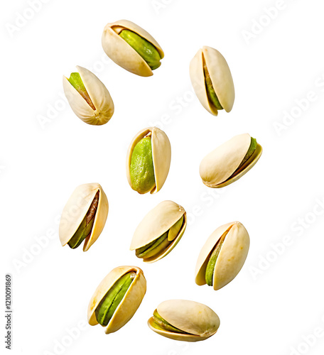 flying pistachio dry fruit isolated on white background PNG.AI GENERATED