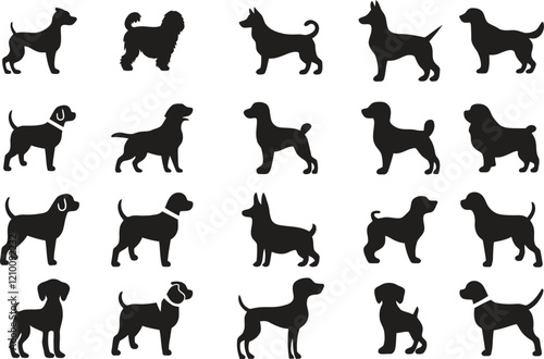 Isolated dogs on the white background. Dogs silhouettes. Vector EPS 10.	