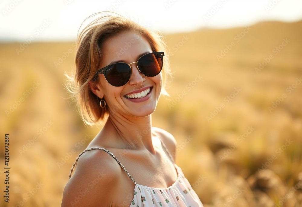 A smiling female in a sunny field A smiling female in a sunny field