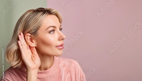 person intently listening with an open and curious expression  photo