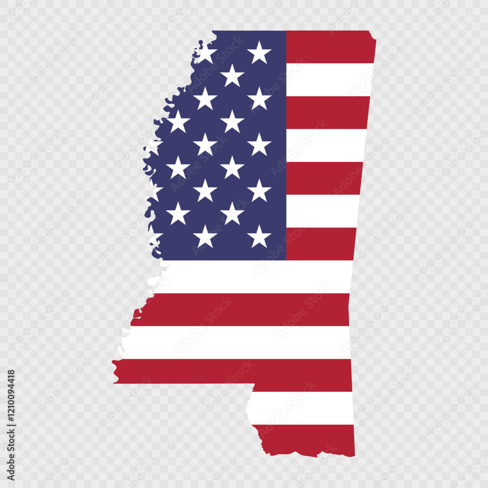 Fototapeta premium Mississippi state map with American national flag.