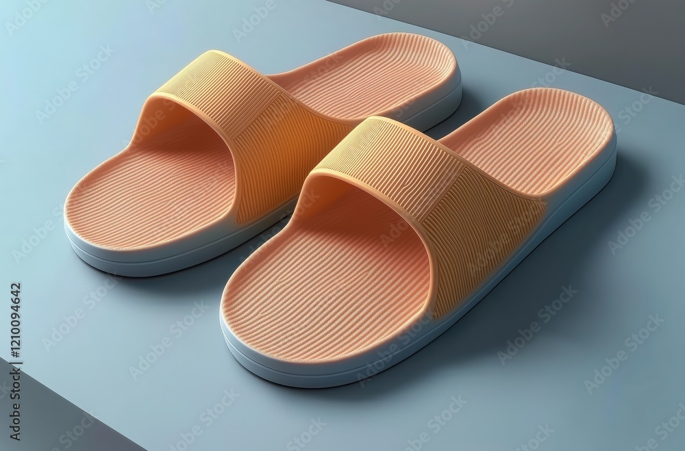 Fototapeta premium Pair of Peach color slippers with soft rubber material, 3D rendering