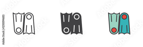 Diving flippers different style icon set