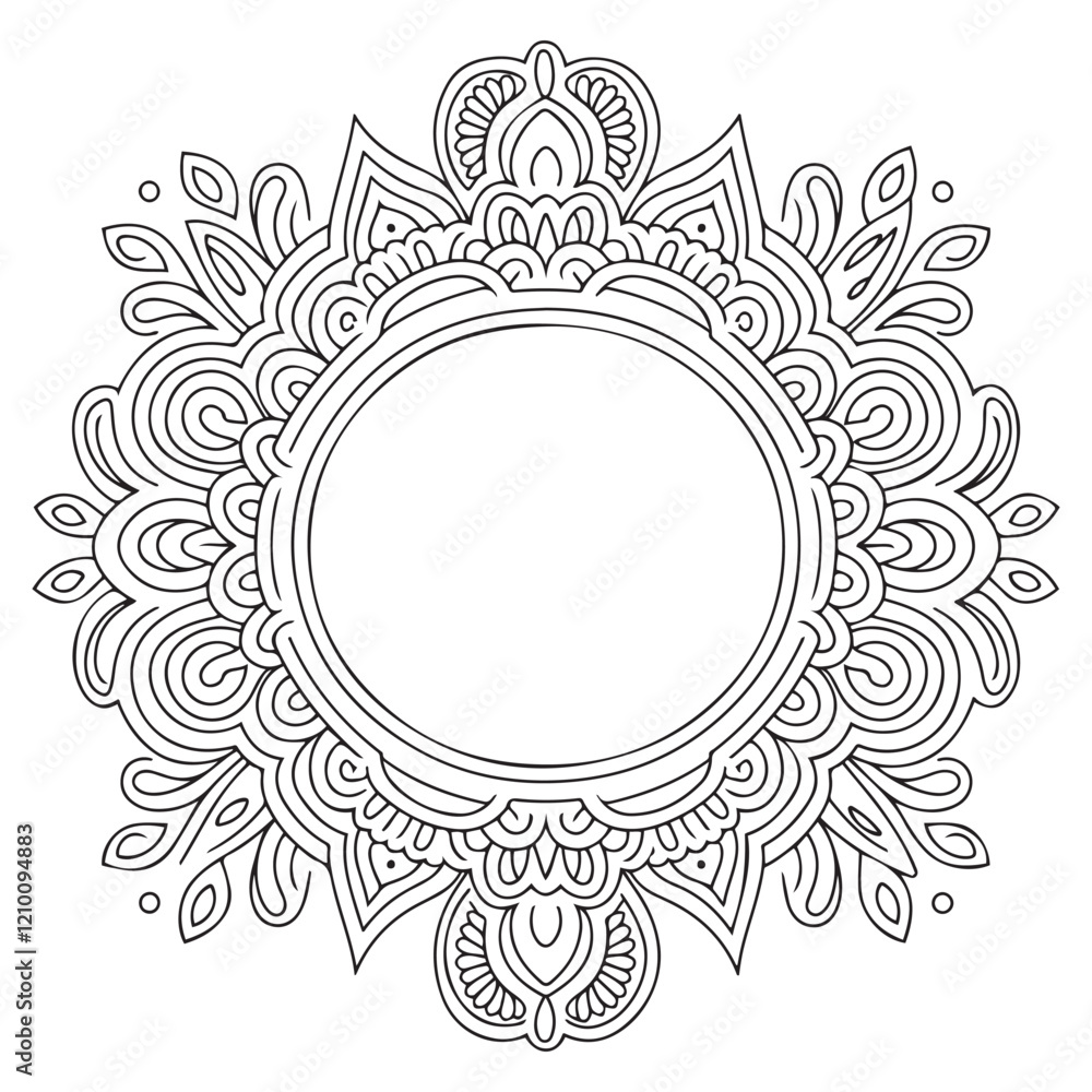 Obraz premium Vector frame isolated on white background. Floral ornament for tattoo, wedding invitation, antistress book and greeting card. Vector ornamental design element