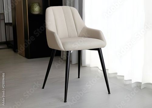 Dining chair with sleek wooden legs, elegantly placed in a well-styled room