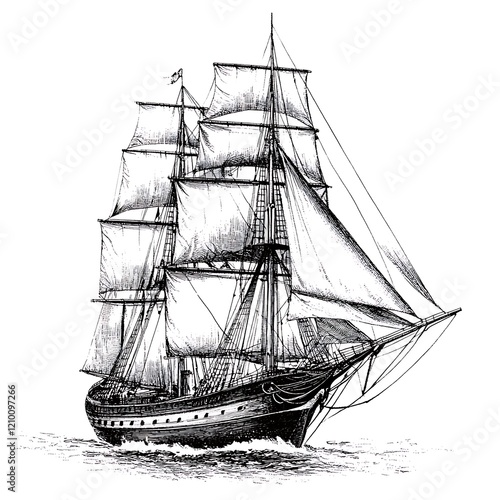 Wallpaper Mural Vintage black and white illustration of a sailing ship at sea. Torontodigital.ca