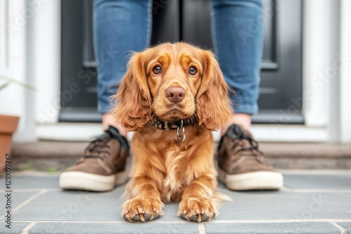 Wallpaper Mural A pet dog sitting on a doorstep, staring sadly into the distance as its owner walks away Torontodigital.ca