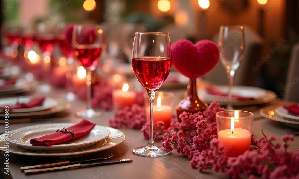 Fototapeta premium Elegant Table Setting with Wine Glasses and Pink Floral Centerpiece