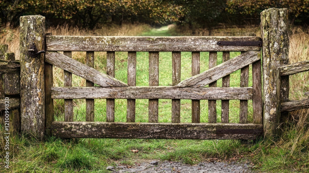A rustic wooden fence gate with a latch. A rustic wooden fence gate with a latch.
