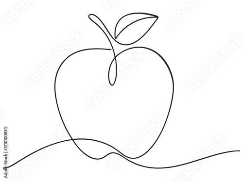 Continuous one line drawing of apple fruit design. Vector illustration