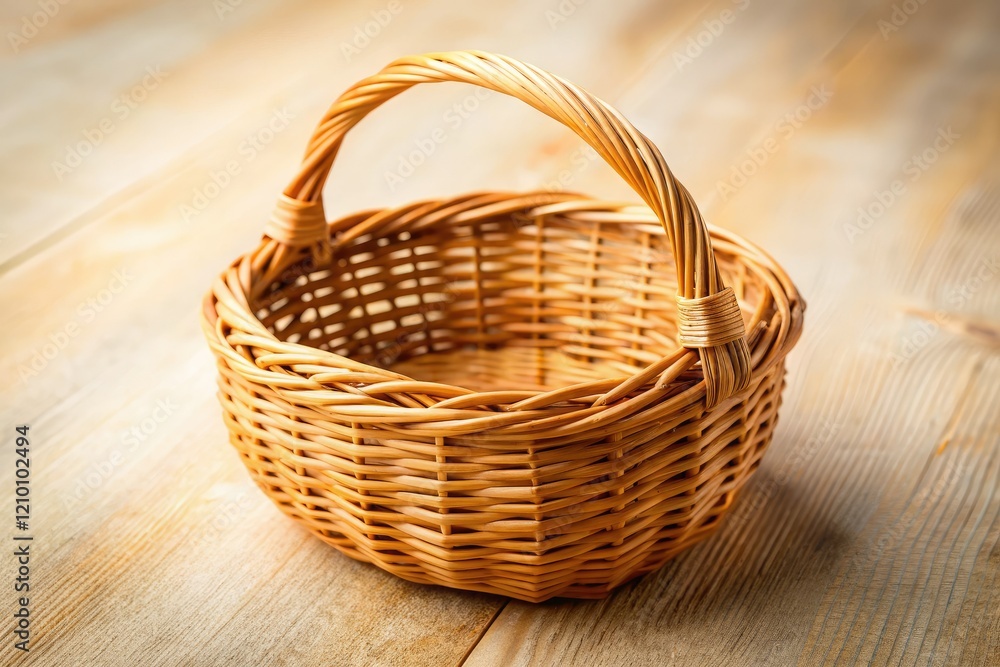 Obraz premium Stylish handmade wicker basket. Rustic charm meets eco-friendly storage. Perfect for home decor or craft supplies.