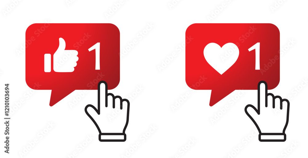 Vector icon like and heart with hand and speech bubble 1 - Vector illustration