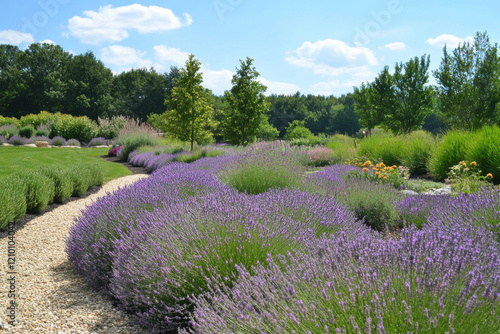 Field of lavender in full bloom, emitting a calming fragrance photo