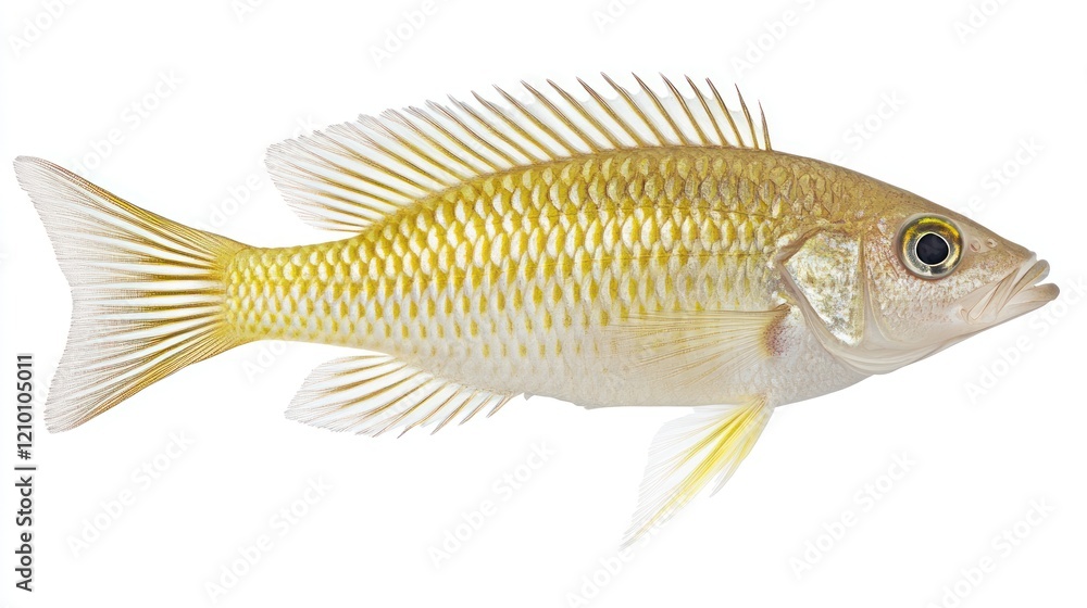 Golden fish profile, isolated, studio, white background, aquarium use Golden fish profile, isolated, studio, white background, aquarium use