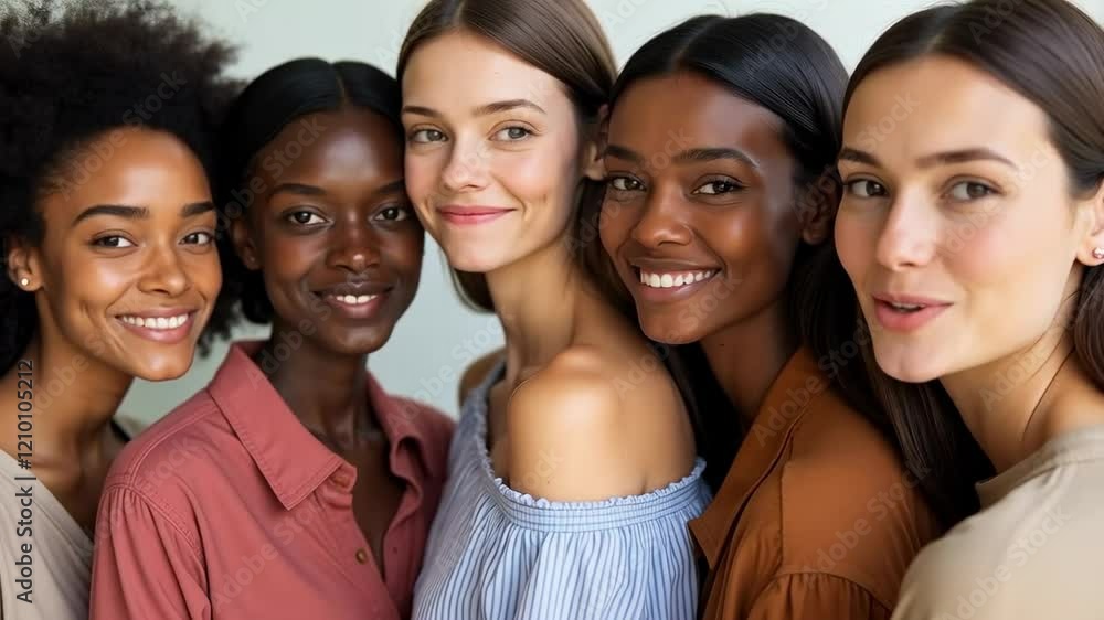 Diverse Group of Women Smiling Together in a Friendly Pose, Celebrating Beauty, Friendship, and Empowerment in an Inclusive Environment Diverse Group of Women Smiling Together in a Friendly Pose, Celebrating Beauty, Friendship, and Empowerment in an Inclusive Environment