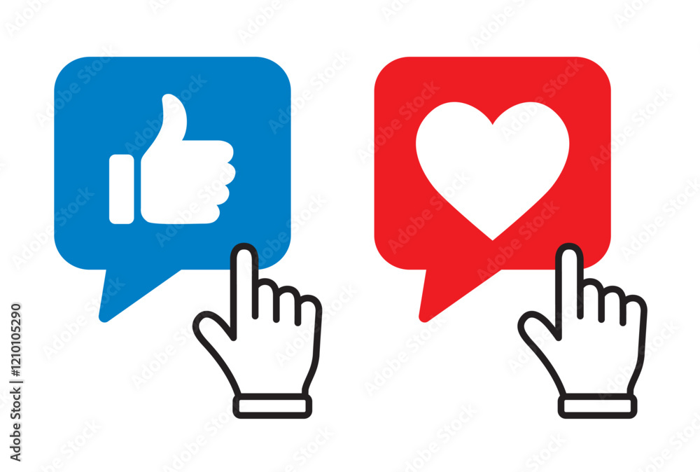 Vector icon like and heart with hand and speech bubble 2 - Vector illustration