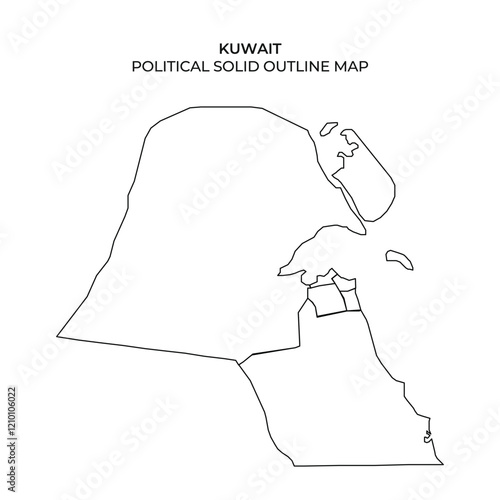 The solid outline map highlights the political boundaries of Kuwait, providing a clear representation of the countrys geographical layout and key features for educational purposes.